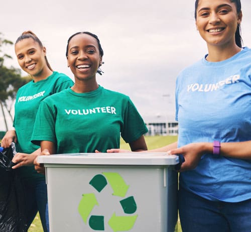 Young people, recycling and volunteer portrait of group doing outdoor waste and garbage cleaning